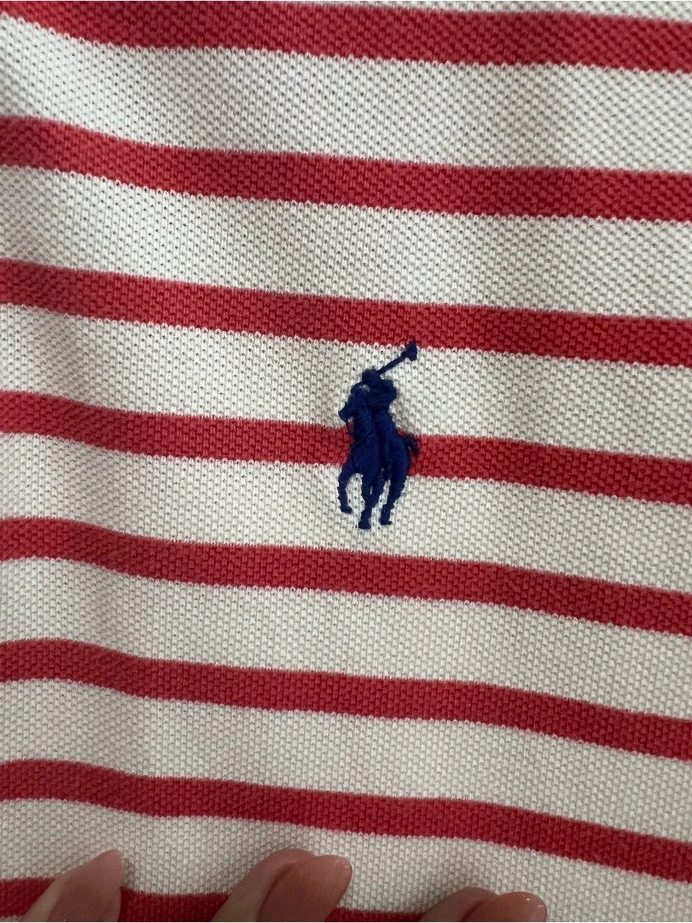 Ralph Lauren Red & White Striped Polo with Navy Pony